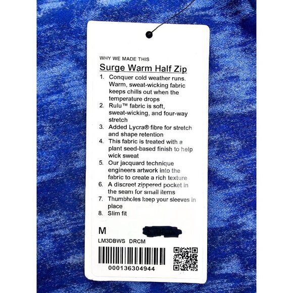 Lululemon Size Medium Mens Blue Camo Surge Warm 1/2 Zip Pocket Thumb Slot Nwt - Picture 6 of 13